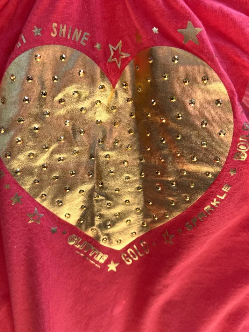 NWT Girls Justice Coral/Red Tank Top w/Gold Studded Heart Graphic, Size 14
